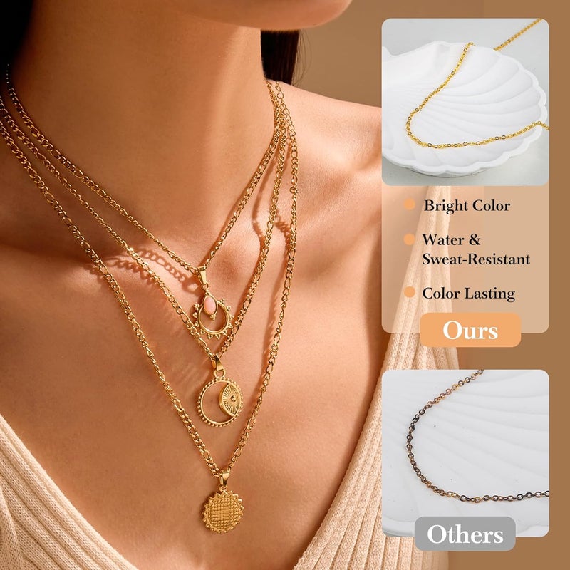 Ecoofor 18k Gold Necklace Chains for Jewelry Making, 52.5 Feet 8 Rolls Bracelet Chains for DIY,6.5 Feet Each Style, Gold Plated Chain with Jump Rings/Lobster Clasps/Connectors - Image 3